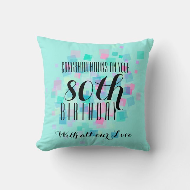 Mint Pastel Colors 80th Birthday Custom Pillow 3 (Front)