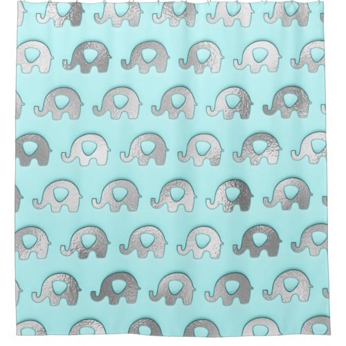 Mint  Pastel Delicate Baby Elephants Silver Gray Shower Curtain