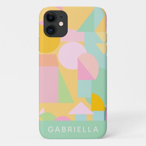 Mint Pastel Geometric Shapes Collage Personalized iPhone 11 Case