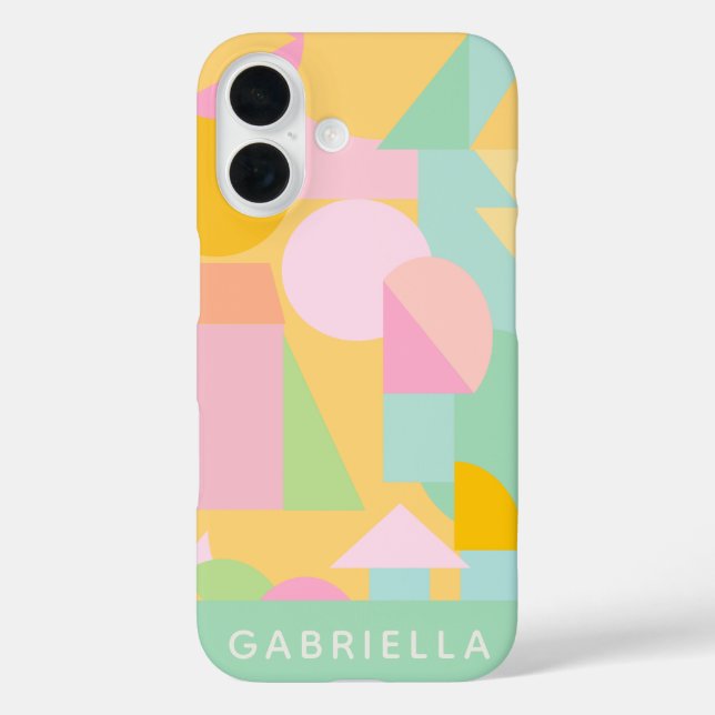 Mint Pastel Geometric Shapes Collage Personalized Case-Mate iPhone Case (Back)