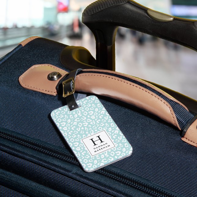 Mint | Pastel Leopard Print Monogram Luggage Tag (Creator Uploaded)