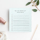 Mint | Pastel Leopard Print Personalized Notepad<br><div class="desc">Chic personalized to-do notepad features a leopard print background in muted pastel mint green and white. Personalize with a name and an additional line of custom text (shown with "important things to do") in modern black lettering. This lined checklist notepad in a subtle sea green animal print pattern makes it...</div>
