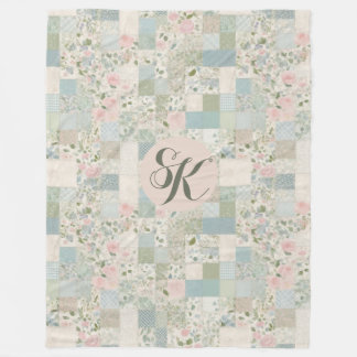 Mint Patchwork Monogram Fleece Blanket
