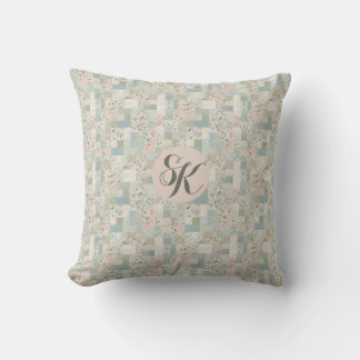 Mint Patchwork Monogram Throw Pillow