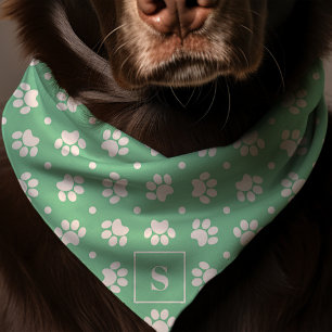 Mint Paw Print Pattern Custom Pet Initial Bandana