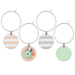 Mint peach and grey wine charm set
