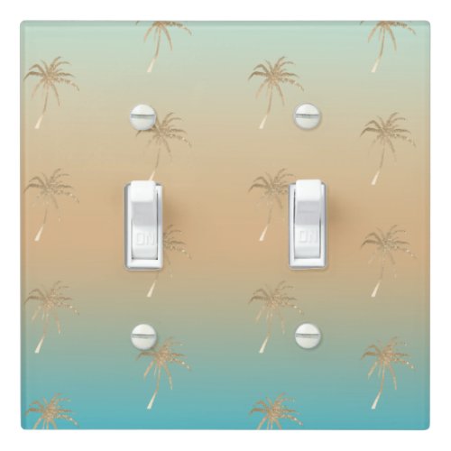 Mint Peach Aqua Tropical Gold Palm Trees         Light Switch Cover