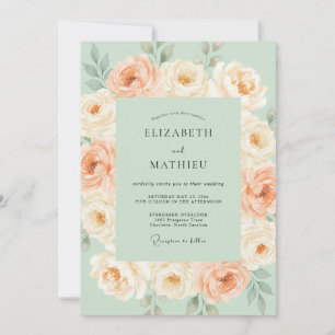 Mint Peach Blossom Romance Wedding Invitation