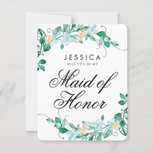 Mint & Peach Floral Will You Be My Maid of Honor Invitation