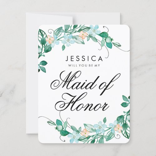 Mint  Peach Floral Will You Be My Maid of Honor Invitation
