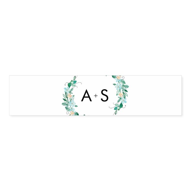 Mint & Peach Floral Wreath Chic Wedding Monogram Napkin Bands (Unfolded)
