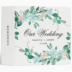 Mint Peach Floral Wreath Chic Wedding Photo Album 3 Ring Binder