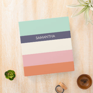 Mint Peach Modern Color Blocks Stripes Personalize 3 Ring Binder