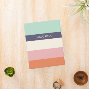 Mint Peach Modern Color Blocks Stripes Personalize Mini Binder