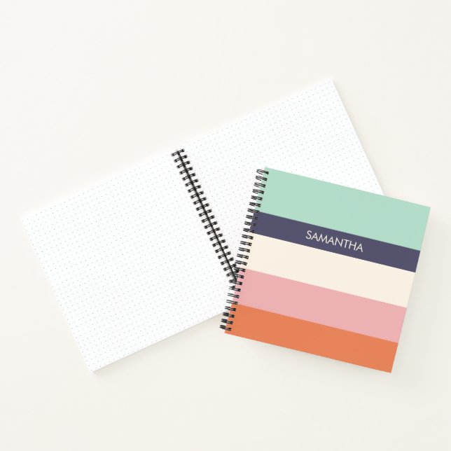 Mint Peach Modern Color Blocks Stripes Personalize Notebook (Inside)