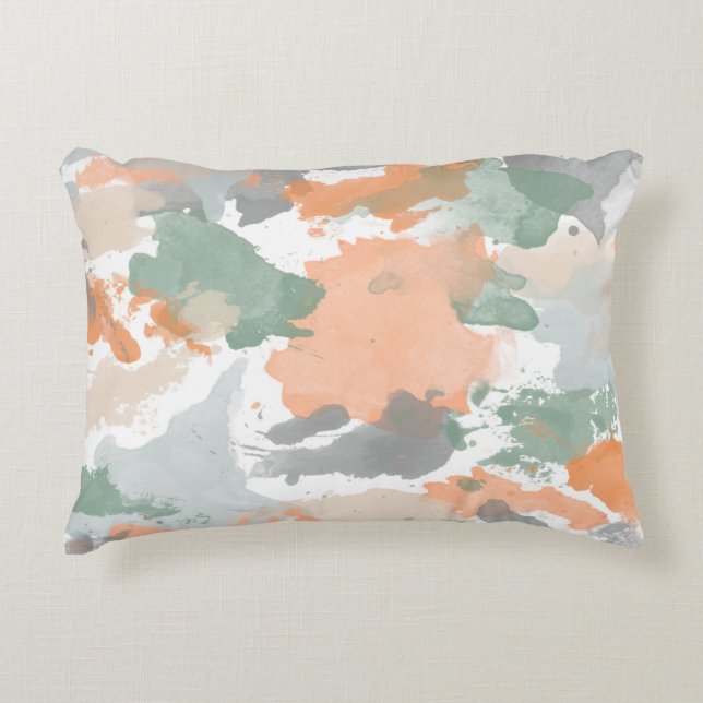Mint Peach Orange Palette Splatter Accent Pillow (Front)