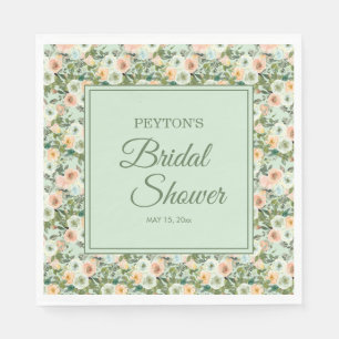 Mint Peach Watercolor Floral Bridal Shower Napkins