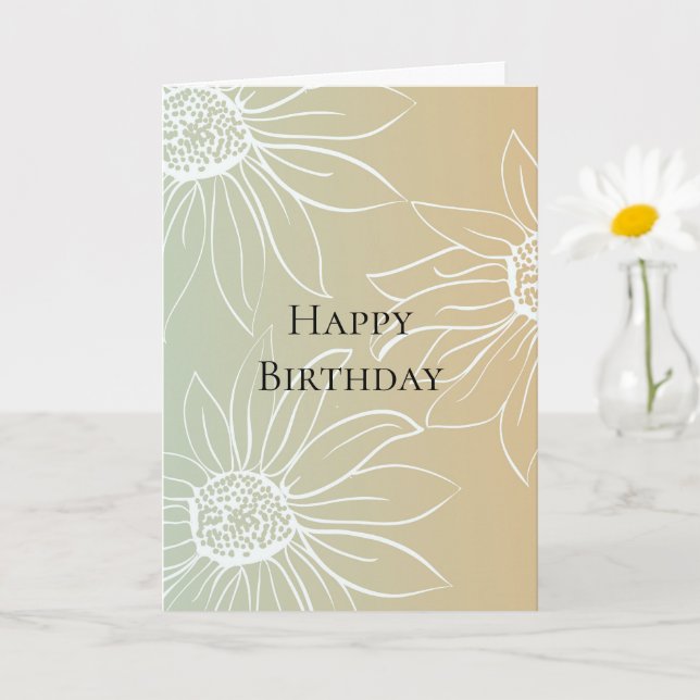 Mint Peach White Daisies Floral Birthday Card (Small Plant)