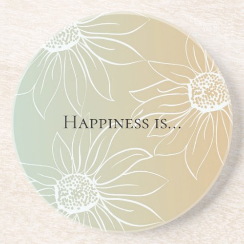 Mint Peach White Daisies Floral Coaster