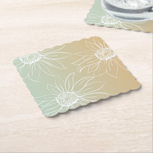 Mint Peach White Daisies Floral Paper Coaster