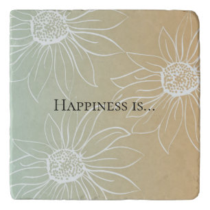 Mint Peach White Daisies Floral Trivet