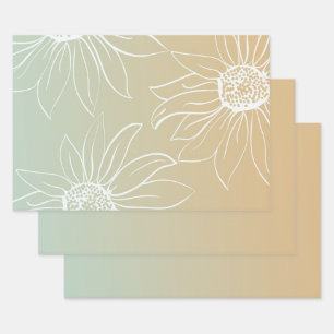 Mint Peach White Daisies Floral Wrapping Paper Sheets
