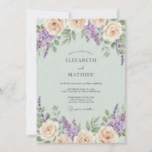 Mint Peach Wisteria Wedding Invitation