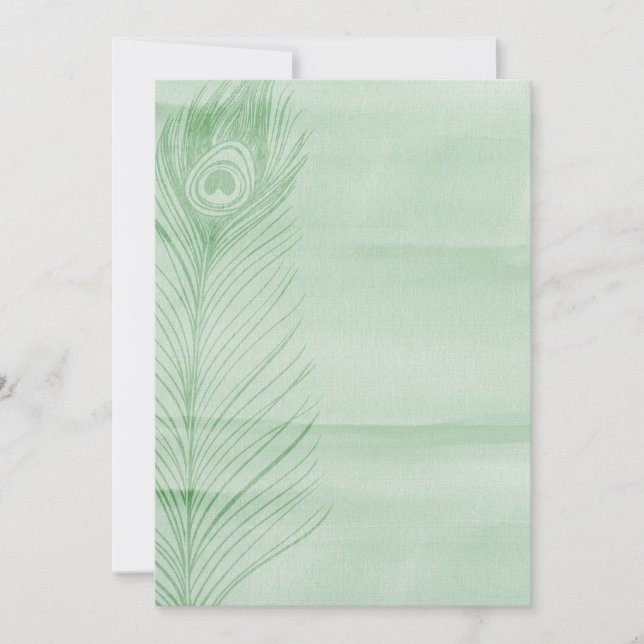 Mint Peacock Feather Invitation (Front)