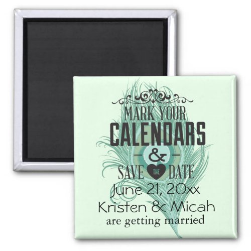 Mint Peacock Feather Save the Date Magnet