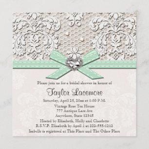 Mint Pearl Lace Diamond Bridal Shower Invitation