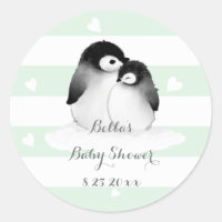 Mint Penguin Baby Shower Stickers