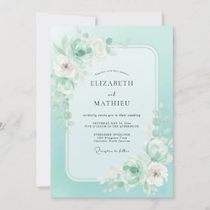 Mint Peony Leafy Wedding Invitation
