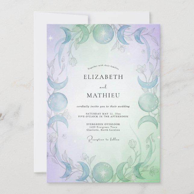 Mint Periwinkle Celestial Eucalyptus Wedding Invitation (Front)