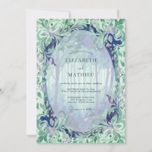 Mint Periwinkle Leafy Wedding Invitation