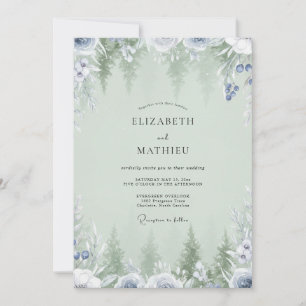 Mint Periwinkle Pine Eucalyptus Wedding Invitation