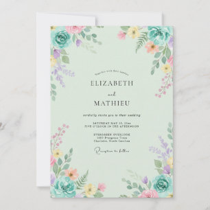 Mint Periwinkle Wildflower Wedding Invitation