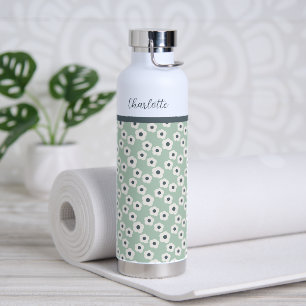 Mint Personalized Modern Retro Floral Pattern Water Bottle