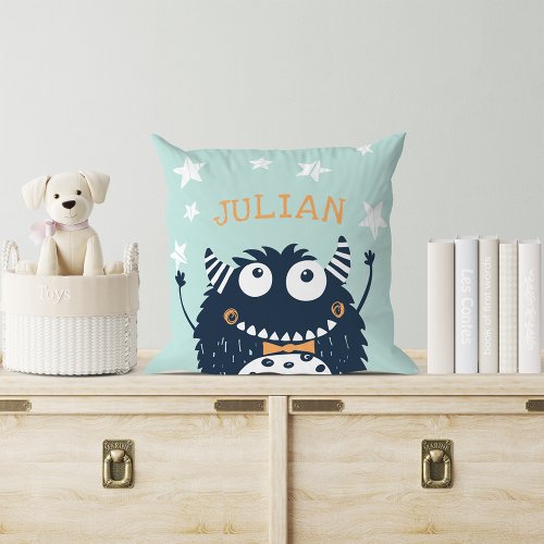 Mint  Personalized Monster Throw Pillow