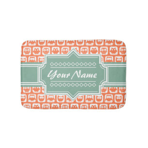 Mint Personalized Name Orange Owls Bathroom Mat