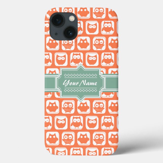 Mint Personalized Name Orange Owls Case-Mate iPhone Case (Back)