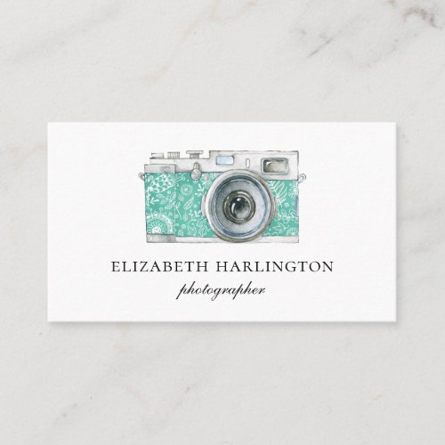 Mint photo camera card Simple modern photography Business Card