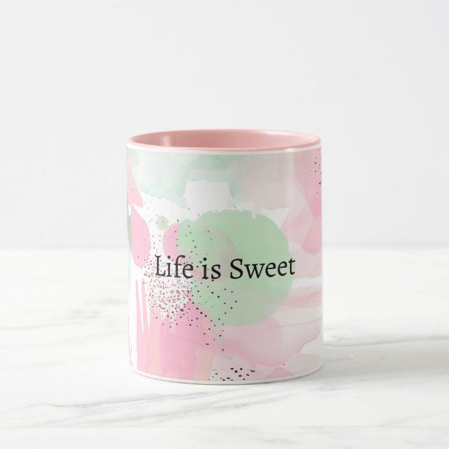 Mint Pink Abstract Life is Sweet Mug (Center)