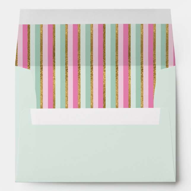 Mint Pink And Gold Foil Stripes Envelope (Back (Bottom))