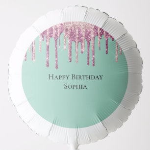 Mint Pink Blush Ice Cream Glitter Drips Birthday Balloon
