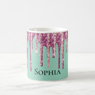 Mint Pink Blush Ice Cream Glitter Drips Coffee Mug