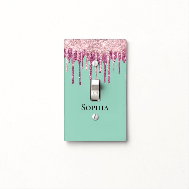Mint Pink Blush Ice Cream Glitter Drips  Light Switch Cover (In Situ)