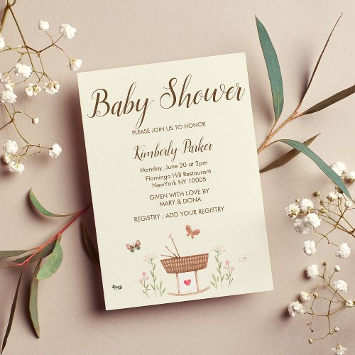 Mint pink brown butterfly floral Baby Shower  Invitation
