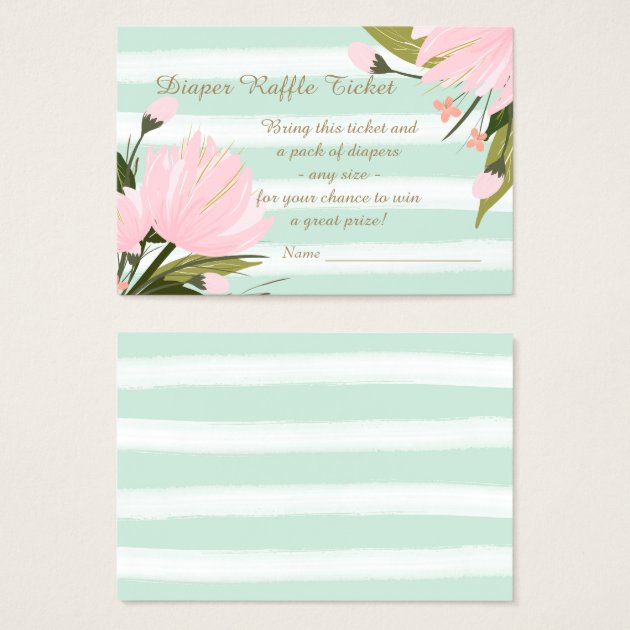 Mint Pink Floral Baby Shower Diaper Raffle Ticket