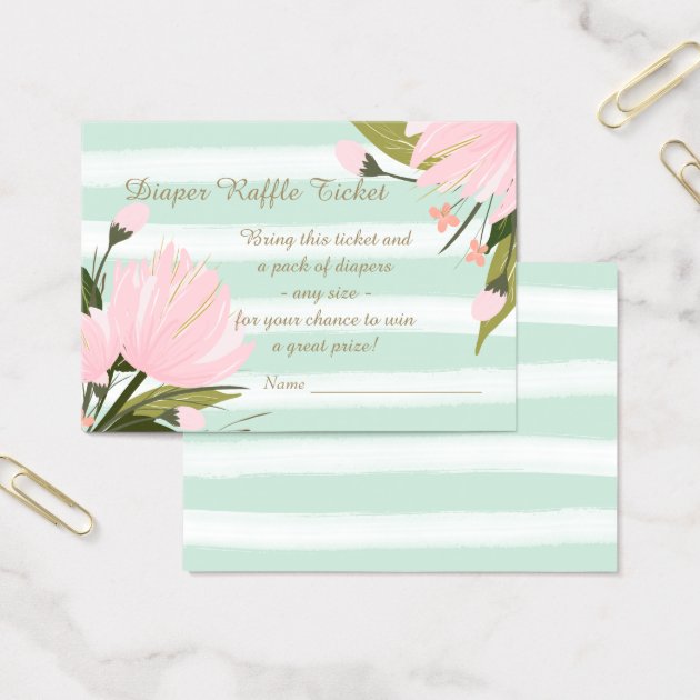 Mint Pink Floral Baby Shower Diaper Raffle Ticket