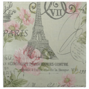 mint pink floral botanical paris eiffel tower napkin